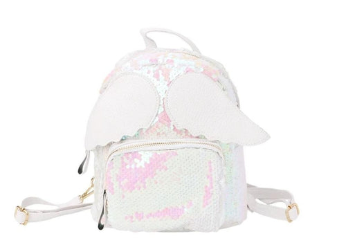 DOE A DEAR- WHITE MINI SEQUIN BACKPACK W/ WINGS