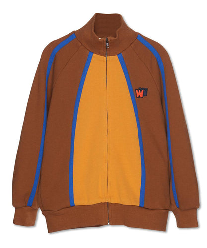 WANDER-N-WONDER- COLOR BLOCK ZIP UP TRACK JACKET IN CARAMEL