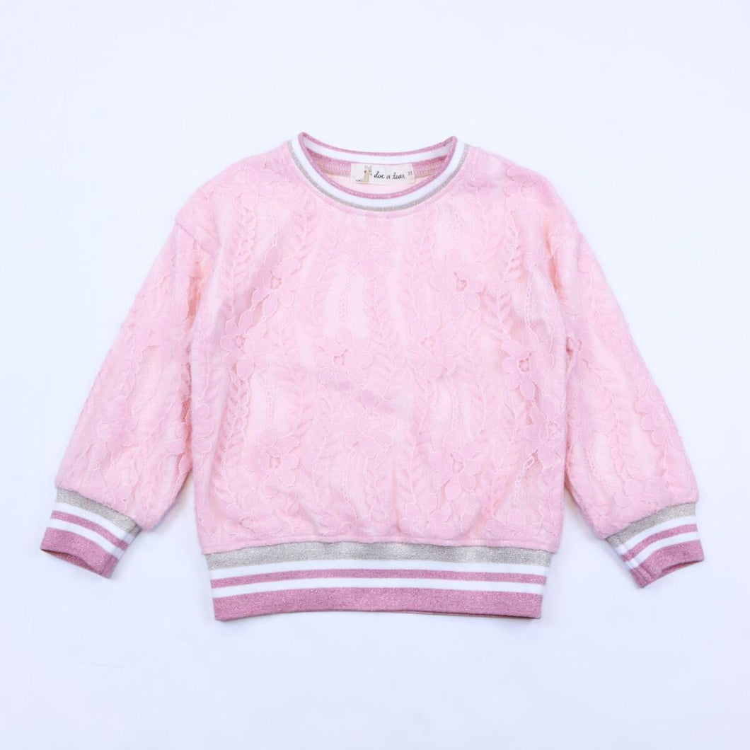DOE A DEAR- PINK LACE ALL OVER SWEATER