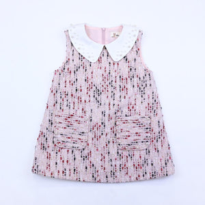 DOE A DEAR- MATILDA SLEEVELESS TWEED PEARL DRESS IN PINK