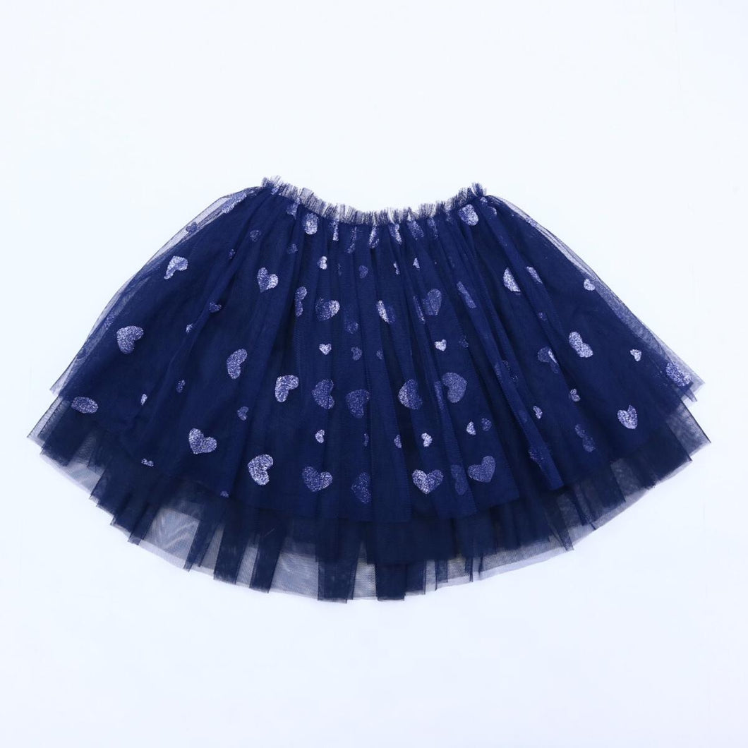 DOE A DEAR- NAVY TULLE SKIRT WITH BIG NAVY HEARTS