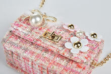 DOE A DEAR- FLOWER AND BOW TWEED PURSE IN PINK