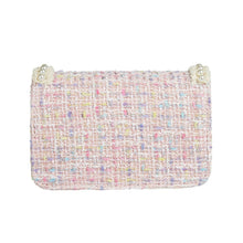 DOE A DEAR- PINK TWEED LADY, FLOWERS, AND PEARLS PURSE IN SMALL
