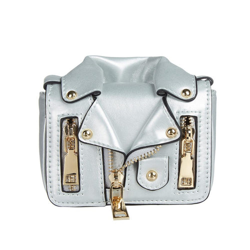 DOE A DEAR- LEATHER MINI MOTORCYCLE PURSE IN SILVER