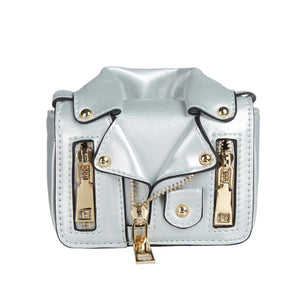DOE A DEAR- LEATHER MINI MOTORCYCLE PURSE IN SILVER