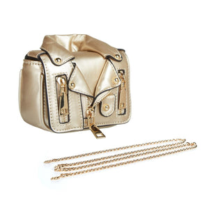 DOE A DEAR- LEATHER MINI MOTORCYCLE PURSE IN GOLD