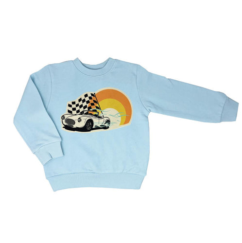 WEE MONSTER- CLOUD BLUE RACE CAR SWEATSHIRT
