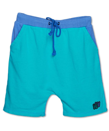 WANDER & WONDER- TWO TONE SWEAT SHORTS IN PEACOCK