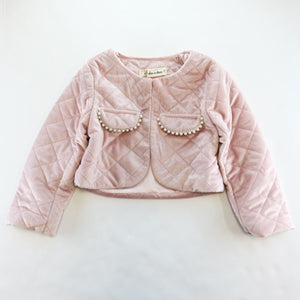 DOE A DEAR- PINK QUILTED CROP PEARL JACKET