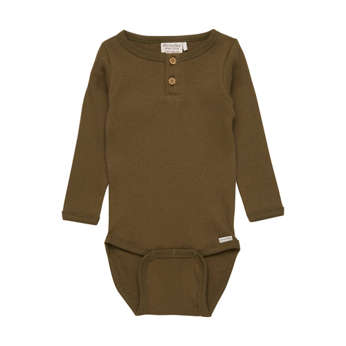 MINYMO- ORGANIC LONG SLEEVED DARK OLIVE ONESIE