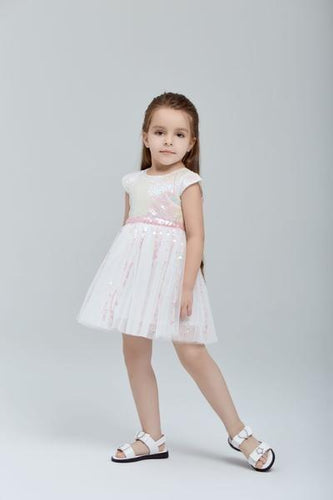 DOE A DEAR- WHITE SEQUINED TASSEL TULLE DRESS