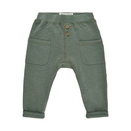 MINYMO- BABY AGAVE GREEN SWEATPANTS WITH WOOD BUTTONS