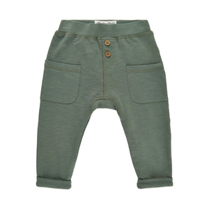 MINYMO- BABY AGAVE GREEN SWEATPANTS WITH WOOD BUTTONS