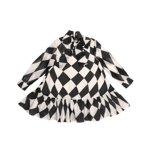 OMAMIMINI- BLACK LONG SLEEVE ORGANZA BOW DRESS