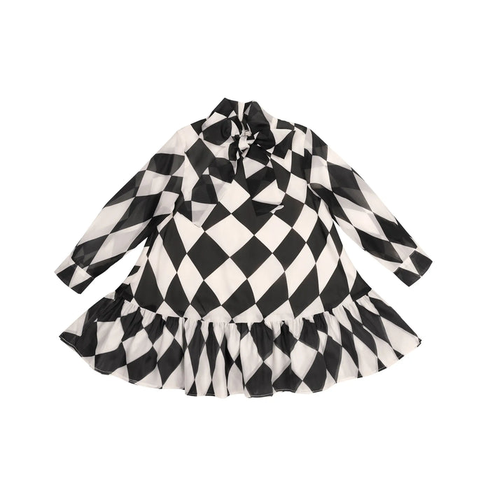 OMAMIMINI- BLACK LONG SLEEVE ORGANZA BOW DRESS