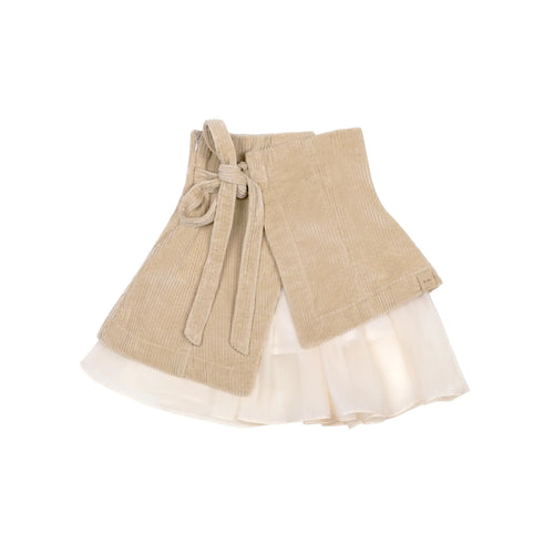 OMAMIMINI- BEIGE CORDUROY ORGANZA WRAP SKIRT