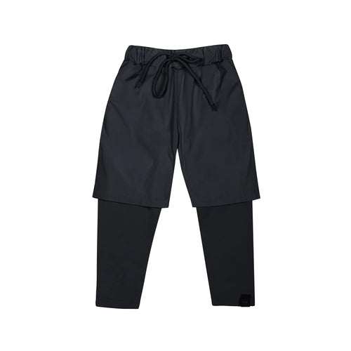 OMAMIMINI- BLACK LAYERED NYLON SHORTS WITH LEGGINGS