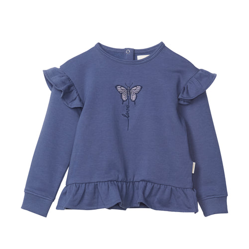 CREAMIE- VINTAGE INDIGO BLUE RUFFLE SWEATSHIRT