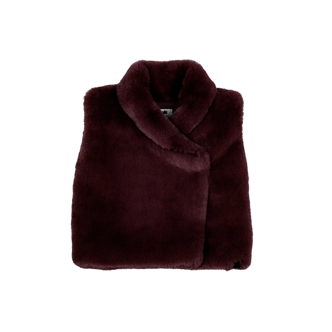 OMAMIMINI- FAUX FUR VEST IN MAROON