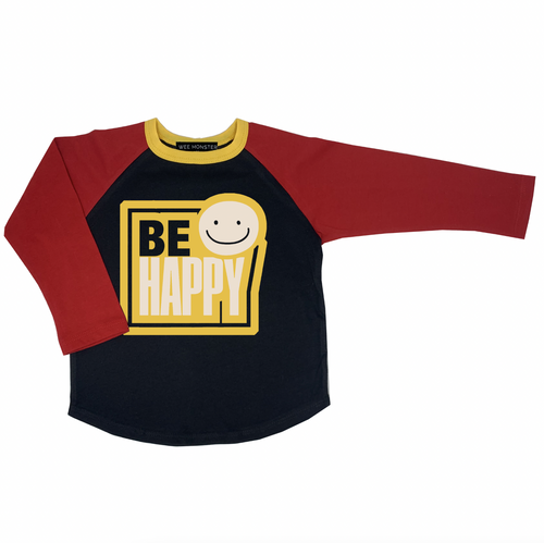 WEE MONSTER- BE HAPPY BLACK REGLAN SHIRT