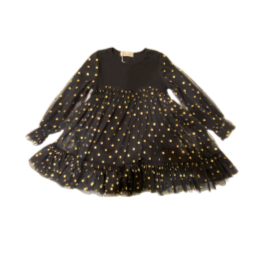 DOE A DEAR- BLACK AND GOLD DOT TULLE DRESS