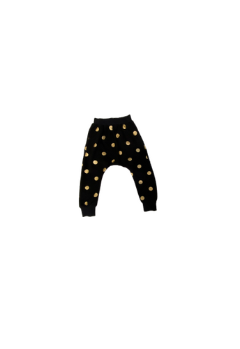 DOE A DEAR- BLACK AND GOLD POLKA DOT SWEATPANTS
