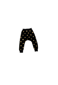 DOE A DEAR- BLACK AND GOLD POLKA DOT SWEATPANTS