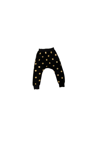 DOE A DEAR- BLACK AND GOLD POLKA DOT SWEATPANTS