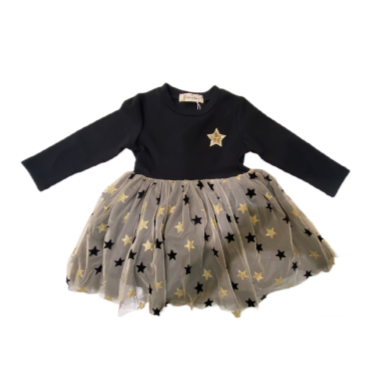 DOE A DEAR- BLACK AND GOLD STAR TULLE DRESS