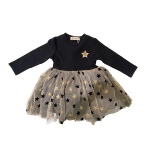 DOE A DEAR- BLACK AND GOLD STAR TULLE DRESS