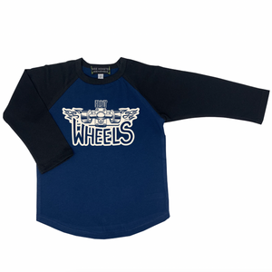WEE MONSTER- HOT WHEELS BLUE RAGLAN TEE
