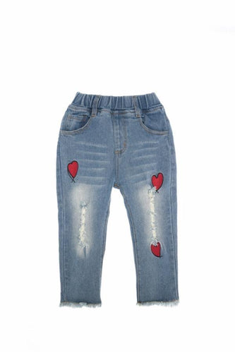 Jeans with Embroidered Hearts