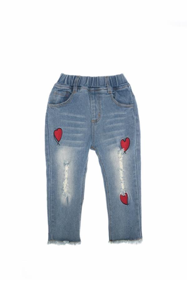Jeans with Embroidered Hearts