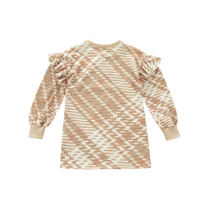 OMAMIMINI- PLAID RUFFLE TERRY DRESS IN BEIGE