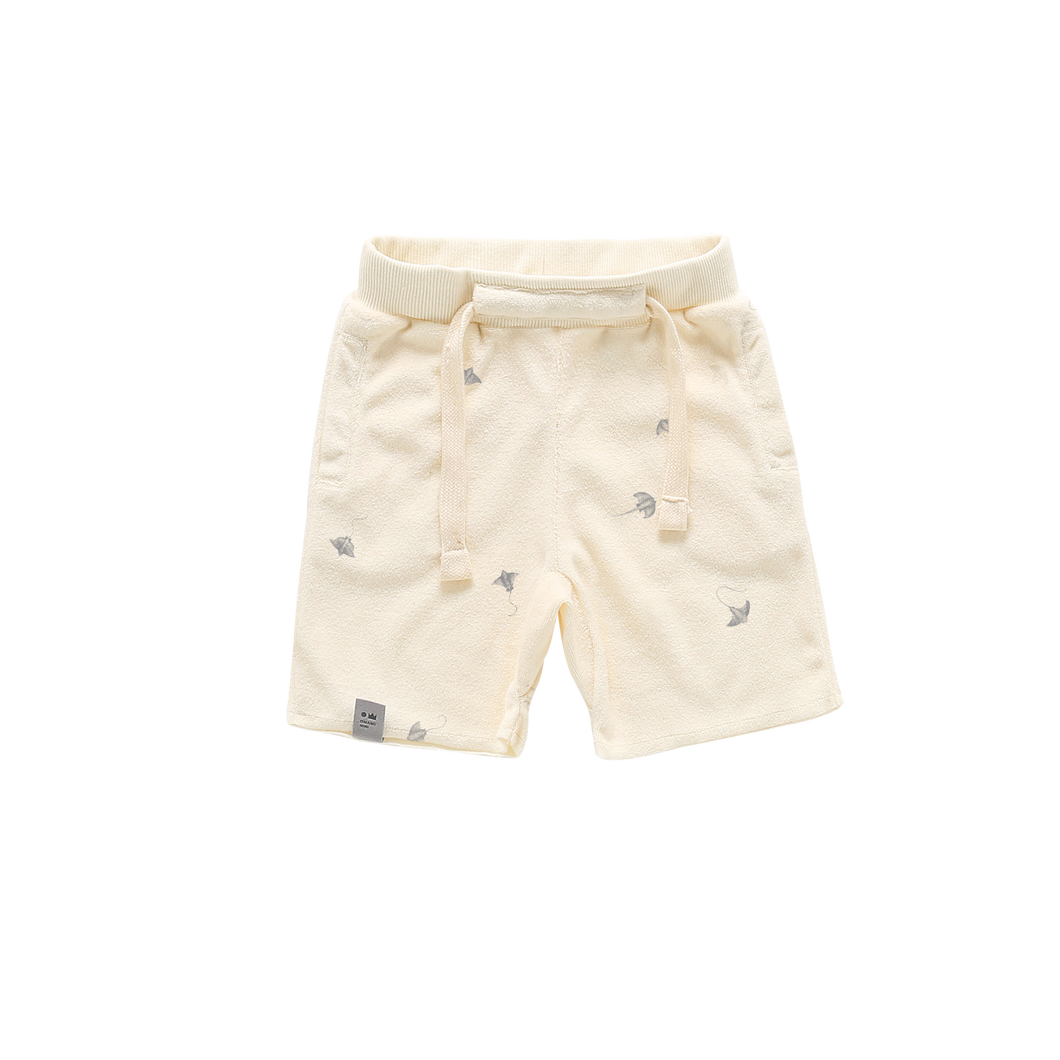 OMAMIMINI- CREAM PRINTED TERRY CLOTH SHORTS