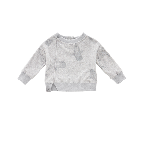 OMAMIMINI- BABY TERRY GREY WHALE SHARKS PRINT SWEATSHIRT