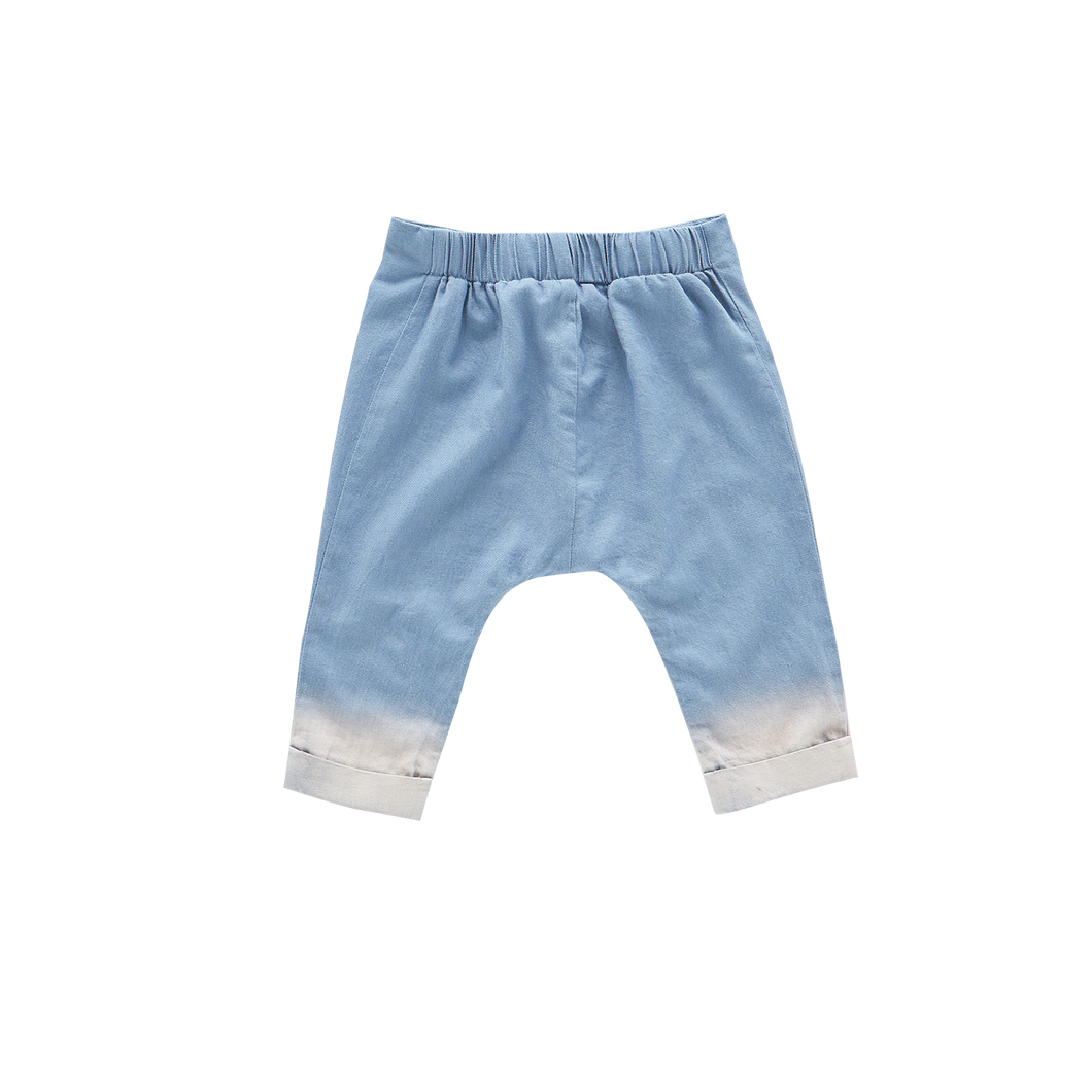 OMAMIMINI- BABY DENIM JOGGERS WITH FRONT PLEATS IN CHAMBRAY