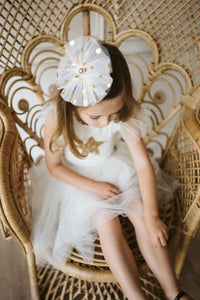 PETITE HAILEY- GOLD POLKADOT BOW CLIP