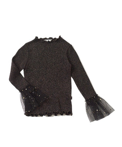 PETITE HAILEY- GLITTER TUTU SLEEVE TOP