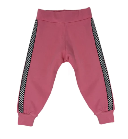WEE MONSTER- PUNKY PINK JOGGERS W/ BLACK AND WHITE CHECKERED TRIM