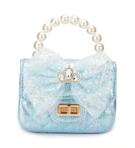 DOE A DEAR- BLUE QUILTED BOW WITH CROWN PURSE