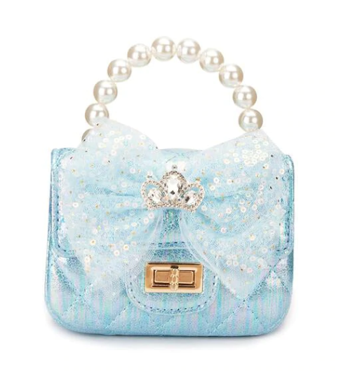 DOE A DEAR- BLUE QUILTED BOW WITH CROWN PURSE