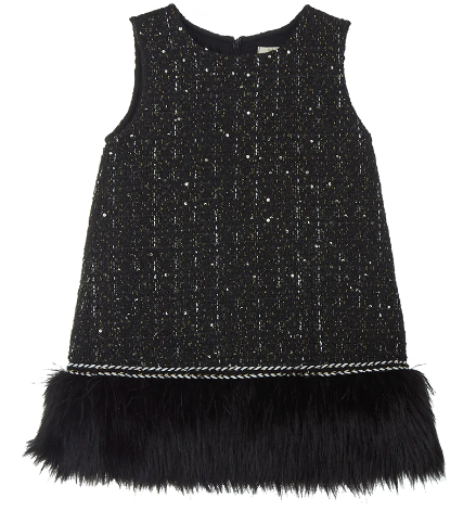 DOE A DEAR- TWEED DRESS WITH BLACK FUR TRIM