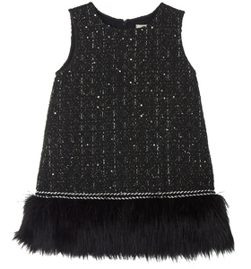 DOE A DEAR- TWEED DRESS WITH BLACK FUR TRIM