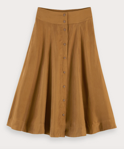 SCOTCH & SODA- CAMEL MIDI LENGTH SKIRT IN CUPRO QUALITY