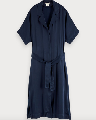 SCOTCH & SODA- NAVY VISCOSE SATIN SHIRT DRESS