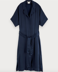 SCOTCH & SODA- NAVY VISCOSE SATIN SHIRT DRESS