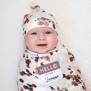 LULUJO- HELLO WORLD BLANKET & KNOTTED HAT - EUCALYPTUS