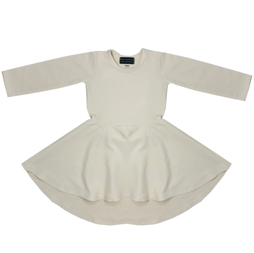 WEE MONSTER- WHITE LONG SLEEVE TWIRL DRESS