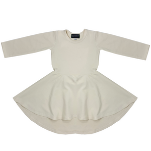 WEE MONSTER- WHITE LONG SLEEVE TWIRL DRESS